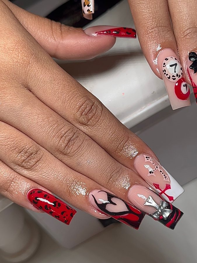 Red themed acrylic set with cards and bows