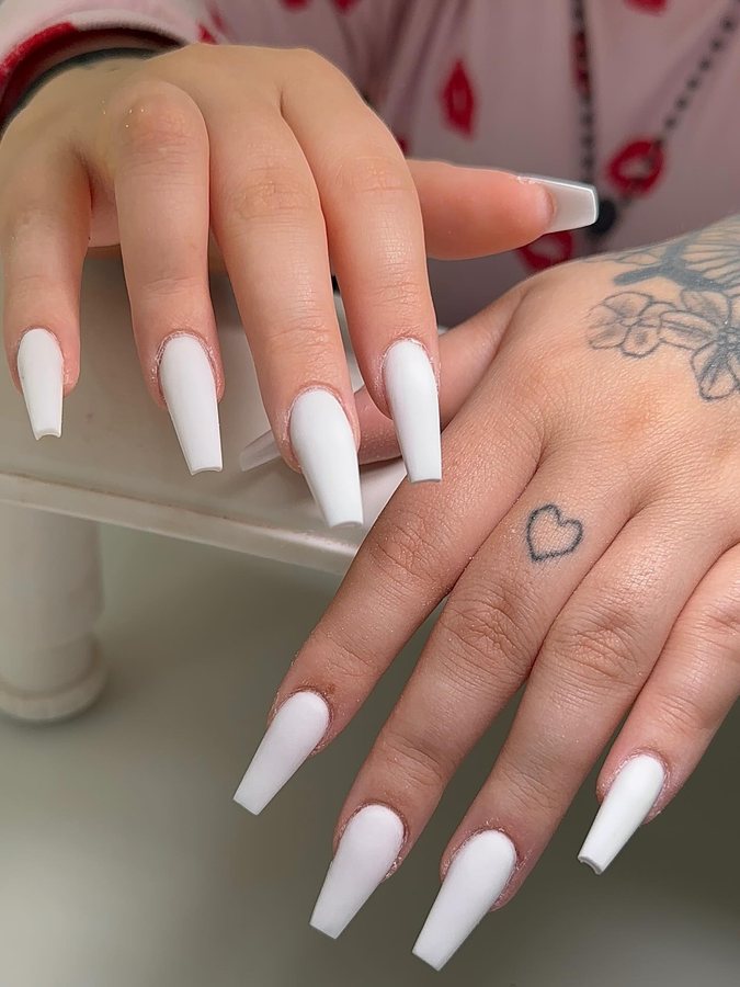 Long white coffin acrylic fullset